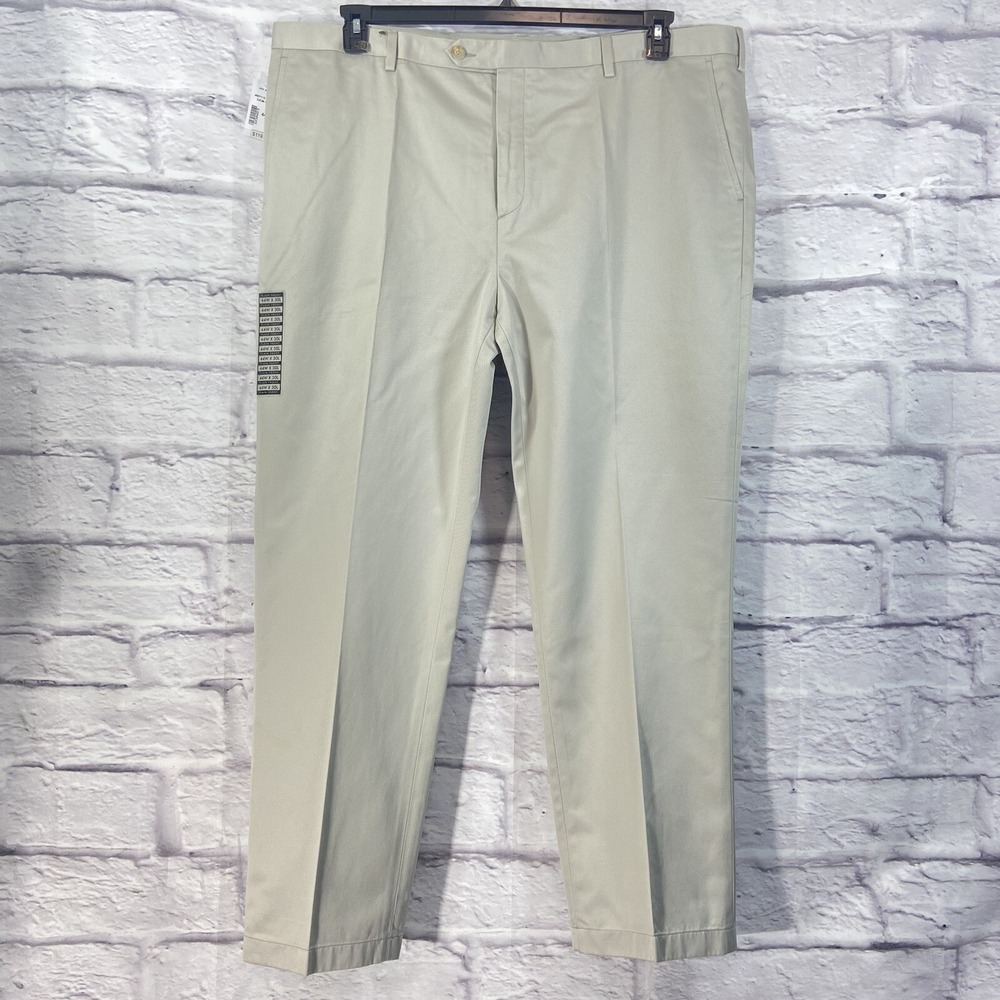 Jos A Bank Traveler Pants Mens‎ 44x30 Beige Permanent Crease Flat Front New